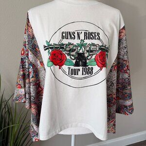 Upcycled Gun n' Roses 1988 Tour Rock Band T Shirt Boho Sleeves Women's One Size